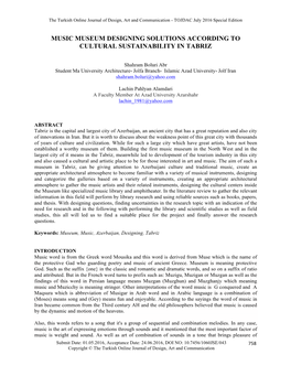 Music Museum Designing Solutions According to Cultural Sustainability in Tabriz