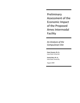 Preliminary Assessment of the Economic Impact of the Proposed Ames Intermodal Facility