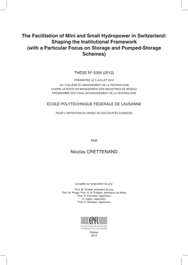 The Facilitation of Mini and Small Hydropower in Switzerland: Shaping the Institutional Framework (With a Particular Focus on Storage and Pumped-Storage Schemes)