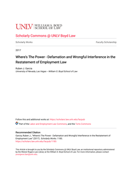 Defamation and Wrongful Interference in the Restatement of Employment Law