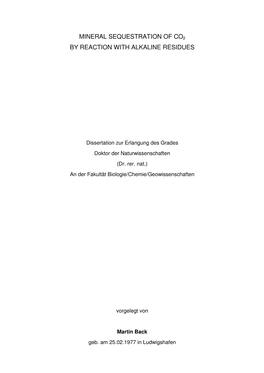 Mineral Sequestration of Co2 by Reaction with Alkaline