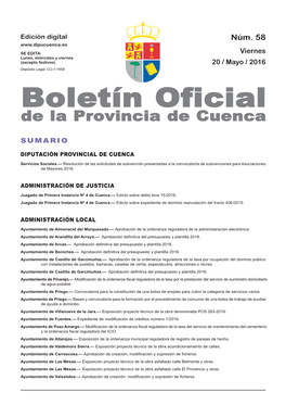Boletín Oficial De La Provincia De Cuenca Sumario Diputación Provincial De Cuenca