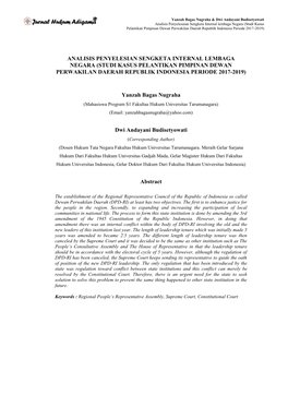 Analisis Penyelesian Sengketa Internal Lembaga Negara (Studi Kasus Pelantikan Pimpinan Dewan Perwakilan Daerah Republik Indonesia Periode 2017-2019)