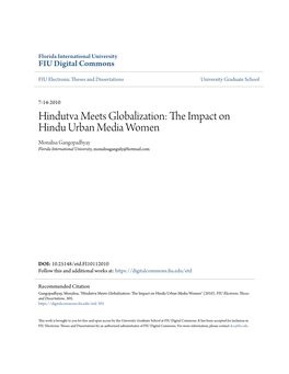 Hindutva Meets Globalization: the Mpi Act on Hindu Urban Media Women Monalisa Gangopadhyay Florida International University, Monalisaganguly@Hotmail.Com