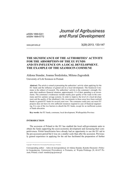 Journal of Agribusiness and Rural Development the Significance of the Authorities’ Activity for the Absorption of the EU Funds