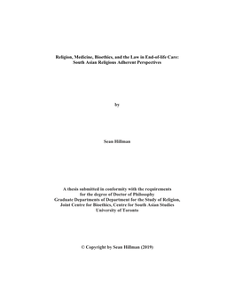 Religion, Medicine, Bioethics, and the Law in End-Of-Life Care: South Asian Religious Adherent Perspectives