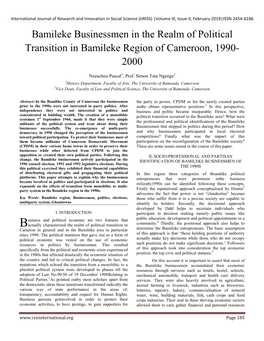 Bamileke Businessmen in the Realm of Political Transition in Bamileke Region of Cameroon, 1990- 2000