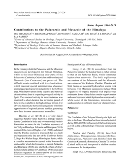 Contributions to the Palaeozoic and Mesozoic of the Himalaya