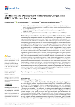 The History and Development of Hyperbaric Oxygenation (HBO) in Thermal Burn Injury