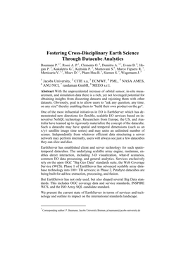 Fostering Cross-Disciplinary Earth Science Through Datacube Analytics Baumann P.1,7, Rossi A