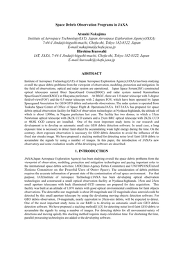 Space Debris Observation Programs in JAXA Atsushi Nakajima Institute