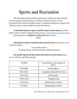 Sports and Recreation