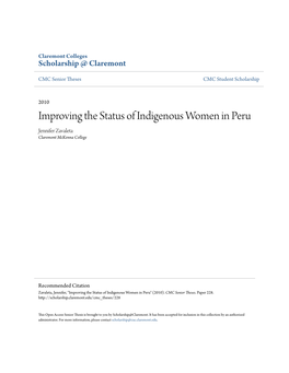 Improving the Status of Indigenous Women in Peru Jennifer Zavaleta Claremont Mckenna College