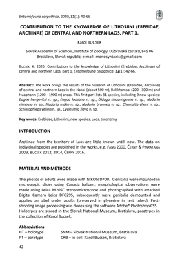 Erebidae, Arctiinae) of Central and Northern Laos, Part 1