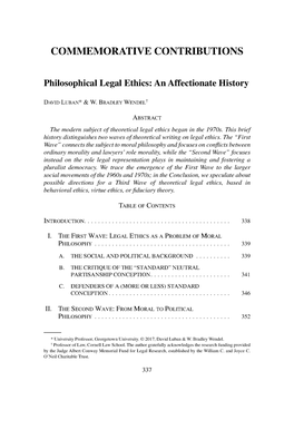 Philosophical Legal Ethics: an Affectionate History