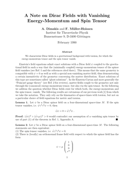 A Note on Dirac Fields with Vanishing Energy-Momentum and Spin Tensor