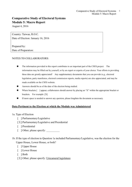 Macro Report Comparative Study of Electoral Systems Module 5: Macro Report August 4, 2016