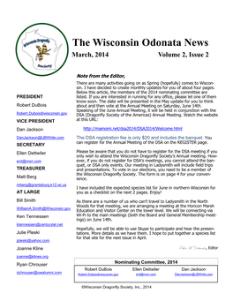 The Wisconsin Odonata News March, 2014 Volume 2, Issue 2