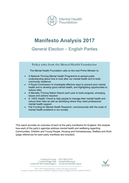 Manifesto Analysis 2017 General Election – English Parties