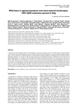 Wild Bees in Agroecosystems and Semi-Natural Landscapes. 1997-2000 Collection Period in Italy