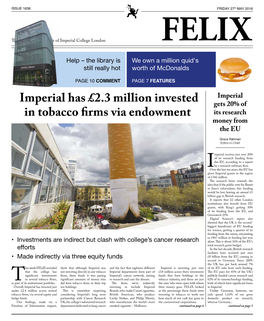 Imperial Has £2.3 Million Invested in Tobacco Firms Via Endowment