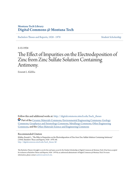 The Effect of Impurities on the Electrodeposition of Zinc from Zinc Sulfate Solution Containing Antimony." (1934)