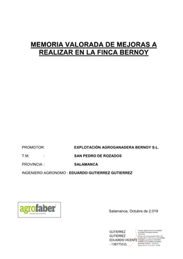 Memoria Valorada De Mejoras a Realizar En La Finca Bernoy