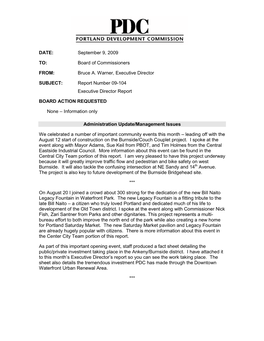 DATE: September 9, 2009 TO: Board of Commissioners FROM: Bruce A