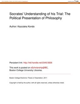 Socrates' Understanding of His Trial: the Political Presentation of Philosophy