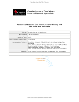 Response of Bosc and Cold Snap™ Pears to Thinning with NAA, 6-BA, ACC and S-ABA