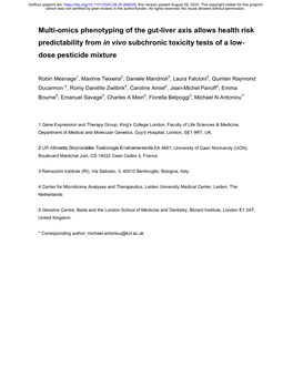 Multi-Omics Phenotyping of the Gut-Liver Axis Allows Health Risk Predictability from in Vivo Subchronic Toxicity Tests of a Low- Dose Pesticide Mixture