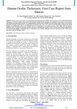 Human Ocular Thelaziasis: First Case Report from Sikkim