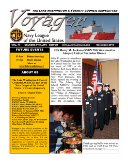 FUTURE EVENTS ABOUT US USS Henry M. Jackson (SSBN 730) Welcomed As Adopted Unit at November Dinner