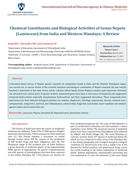 Chemical Constituents and Biological Activities of Genus Nepeta (Lamiaceae) from India and Western Himalaya: a Review