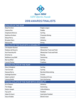 To View the Full Sport NSW Awards 2018 Finalists