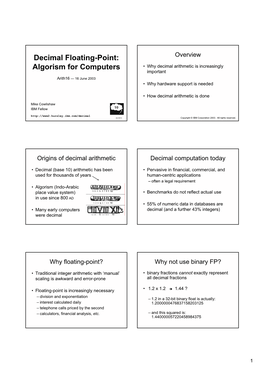 Decimal Floating-Point: Algorism for Computers