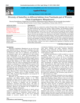 Diversity of Butterflies in Different Habitats from Tamilnadu Part Of