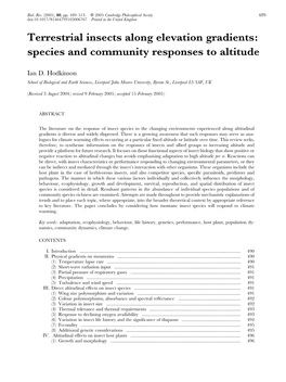 Terrestrial Insects Along Elevation Gradients: Species and Community Responses to Altitude