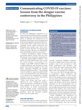 Lessons from the Dengue Vaccine Controversy in the Philippines