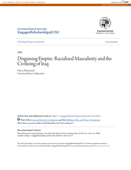 Racialized Masculinity and the Civilizing of Iraq Nancy Ehrenreich University of Denver College of Law