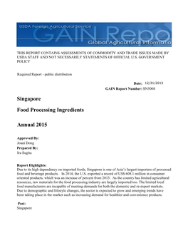 Annual 2015 Food Processing Ingredients Singapore