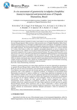 In Situ Assessment of Genotoxicity in Tadpoles (Amphibia: Anura) in Impacted and Protected Areas of Chapada Diamantina, Brazil