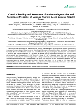 Chemical Profiling and Assessment of Antineurodegenerative And