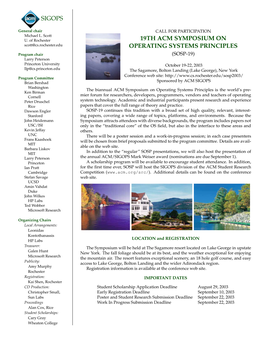 Sigops 19Th Acm Symposium on Operating Systems Principles