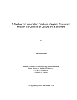 A Study of the Information Practices of Afghan Newcomer Youth in the Contexts of Leisure and Settlement