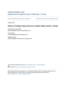 Status of College Library Services in Barak Valley, Assam: a Study