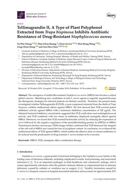 Tellimagrandin II, a Type of Plant Polyphenol Extracted from Trapa Bispinosa Inhibits Antibiotic Resistance of Drug-Resistant Staphylococcus Aureus