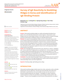 Survey of Ige Reactivity to Nonbiting Midges in Korea and Identification of Ige-Binding Protein