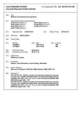 Application No. AU 2014217615 B2 (19) AUSTRALIAN PATENT OFFICE