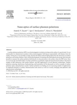 Nano-Optics of Surface Plasmon Polaritons Anatoly V